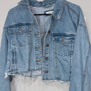 Forever 21 Light Blue Distressed Cropped Denim Jacket
